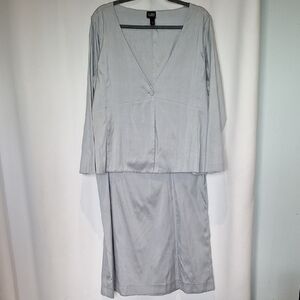 Eileen Fisher 100% Silk  Elegant Gray Two-Piece Skirt Suit Size L